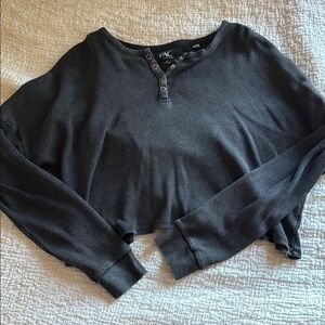 Black Long Sleeve Henley Top